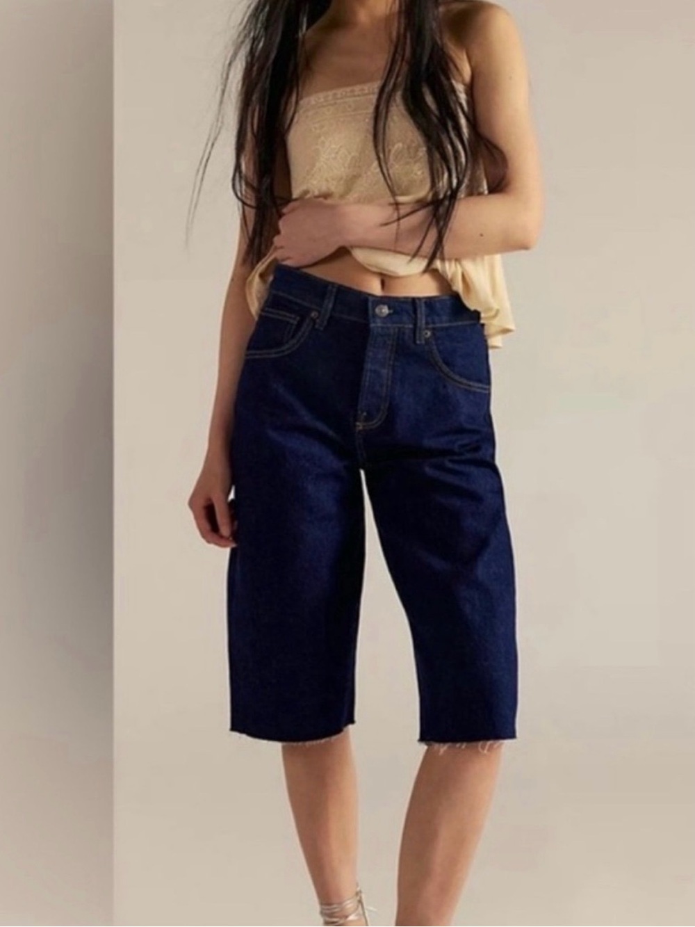 NWT Free People We The Free Jam Session Relaxed Capri Jeans Size 25 Dark Wash